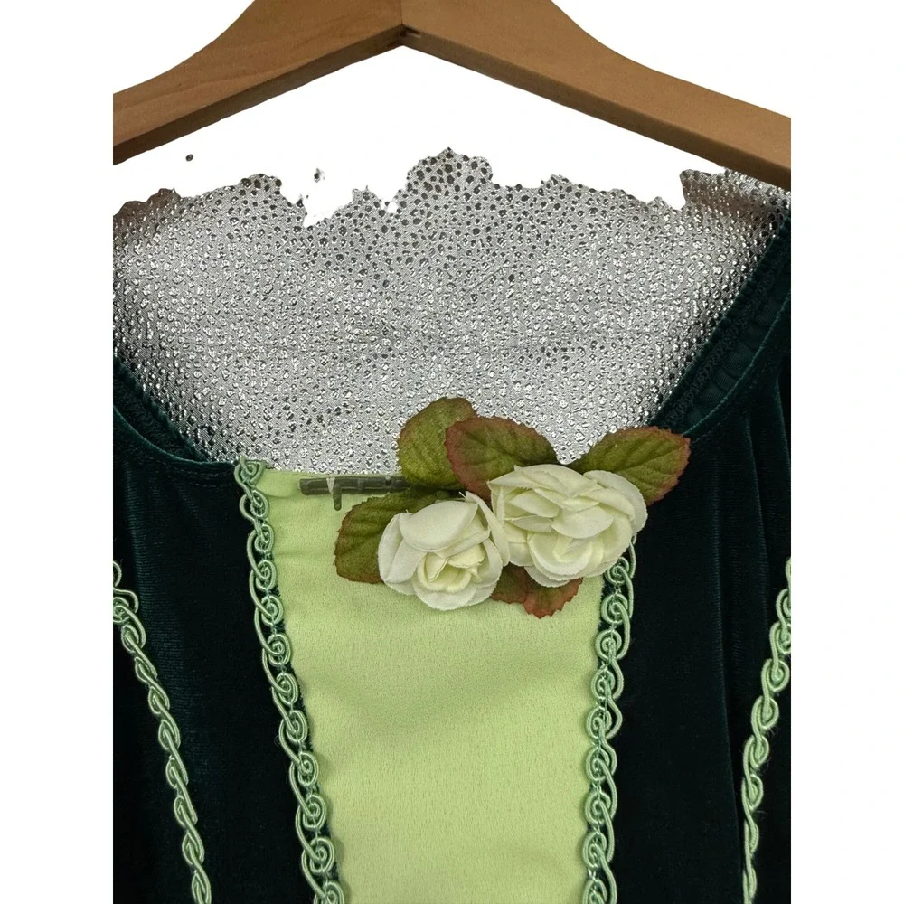ArtStone Green Velvet Chiffon Dance Costume Floral Leotard Dress Adult Medium